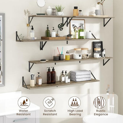 Deep Floating Shelves for Wall,36Wx8D Wall Mounted Shelves Set of 2,Wall Storage Floating Shelf with Sturdy Metal Brackets for Living Room,Bathroom,Kitchen,Office,Grey
