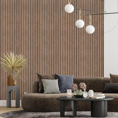 Yun-aeon Natural Wood Peel and Stick Wallpaper Wood Slats - 17.3"x 300" Light Tan Self-Adhesive Waterproof Vinyl Removable Wall Paper for Wall Decor Bedroom