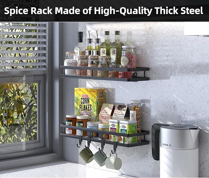 𝐒𝐩𝐢𝐜𝐞 𝐑𝐚𝐜𝐤 Organizer 𝐖𝐚𝐥𝐥 𝐌𝐨𝐮𝐧𝐭- 15.7in 2Pack [Upgraded Version] Hanging Seasoning Organizer Shelf with Paper Towel Holder, Storage for Cabinet or Wall Mounted with 4 Strong Hooks
