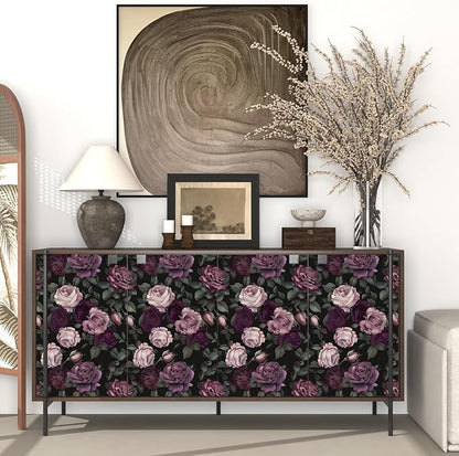 Purple Floral Peel and Stick Wallpaper Vintage Rose Contact Paper 17.5x118inches Removable Self Adhesive Modern Wall Paper for Bathroom Walls Decor Cabinet Renter Friendly