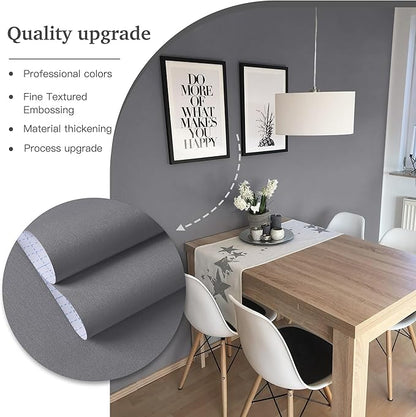 Dimoon 17.7''x393'' Peel and Stick Wallpaper Grey Contact Paper for New Environmentally Friendly Materials Thickening Upgrade Embossed Renter Friendly Gray Wall Paper Modern Vinyl Countertop Bedroom