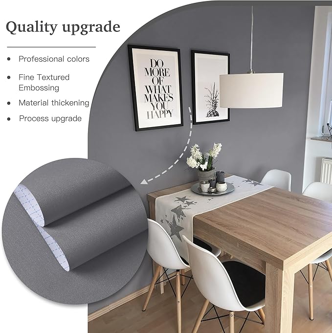 Dimoon 17.7''x236'' Peel and Stick Wallpaper Grey Contact Paper for New Environmentally Friendly Materials Thickening Upgrade Embossed Renter Friendly Gray Wall Paper Modern Vinyl Countertop Bedroom