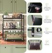 NETEL Expandable Microwave Stand,3 Tier Metal Kitchen Countertop Organizer Shelves with 8 Hooks,Bakers Rack,Pull-Out Microwave Shelf,110lbs Weight Capacity,Black