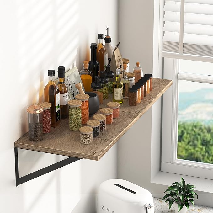 Heimlove Deep Floating Shelves for Wall, 16W x 12D Rustic Grey Wood Wall Shelves Set of 2, Large Floating Shelf for Living Room, Kitchen, Office, Bedroom and Decor Storage, with Metal Bracket - Grey