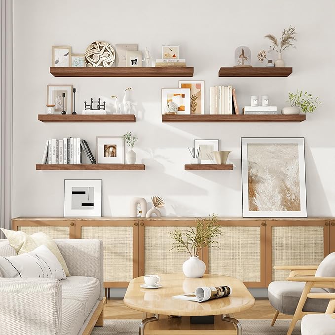 Fun Memories 16 Inch Floating Shelves for Wall, 9.3Inch Deep Floating Shelf, Extra Deeper & Thicker Wall Mounted Storage Shelf for Kitchen, Farmhouse, Walnut, 2 Pack
