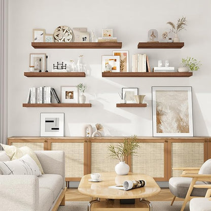 Fun Memories 16 Inch Floating Shelves for Wall, 9.3Inch Deep Floating Shelf, Extra Deeper & Thicker Wall Mounted Storage Shelf for Kitchen, Farmhouse, Walnut, 2 Pack