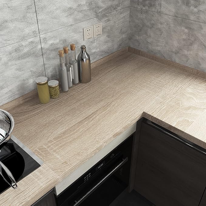 Gray Brown Wood Grain Contact Paper Waterproof Faux Wood Wallpaper Peel and Stick Countertops Light Oak Contact Paper for Cabinets Self Adhesive Wallpaper Wooden Stickers 15.74