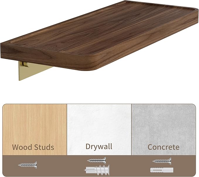 Danpoo 16 Inch Bathroom Shelves, Small Floating Shelf for Wall, Wooden Shelf for Bathroom, Living Room, Kitchen