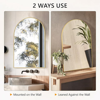 Arched Wall Mirror for Bathroom,Mirrors for Wall,24''x36'',Vanity Mirror for Bedroom Dresser, Entryway, Living Room, Metal Frame (36''x24'',Gold)