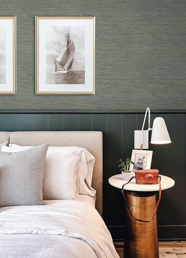RoomMates Teal Dimensional Grasscloth Peel and Stick Wallpaper, RMK12684PLW
