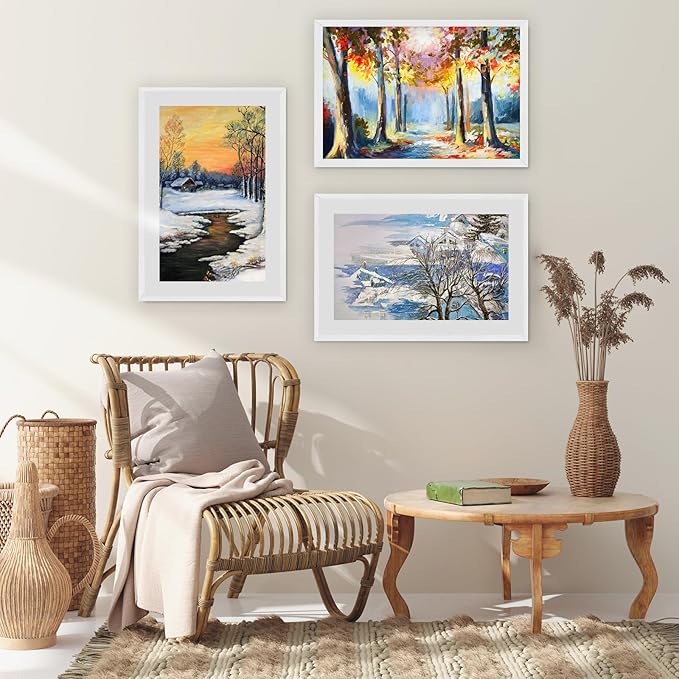 puthiac 11x14 Solid Oak Wood Picture Frame, Fits 8x10 with Mat or 11x14 Without Mat, Wall Display Only, Vertical or Horizontal, Plexi Front, 3 Pack, White