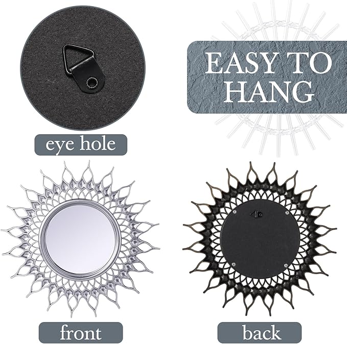 Namalu 6 Pcs Mirrors - Small Circle Sun Mirrors for Decorative Wall Art - Entryway, Bathroom, Bedroom, Living Room (Silver, Classic)