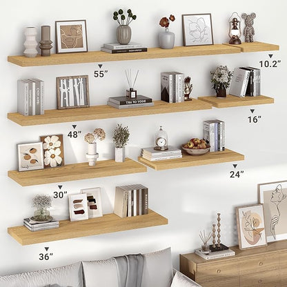 Vivelove 10" Deep Floating Shelves with Invisible Brackets, 47" Wall Shelves for Bathroom Bedroom Kitchen Living Room Laundry Room, Modern Rustic Shelves for Home Decor, 47.2"x10.2"x1.5"Set of 2, Oak