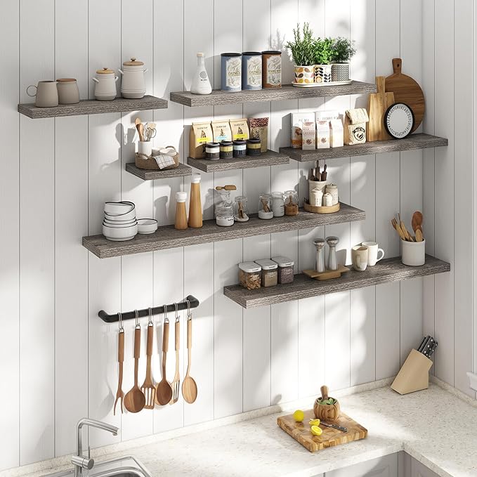 16 Inch Floating Shelves for Wall Set of 2, 8