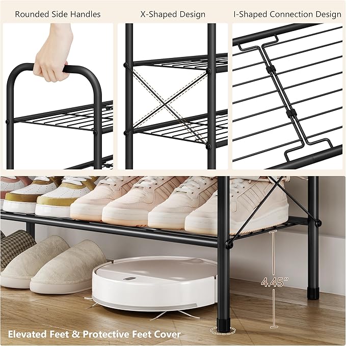 Hoctieon 5 Tier Mesh Style Shoe Rack, Entryway Shoe Shelf, Shoe Storage Organizer, Shoe Rack for Closet, Space Save for Bathroom, Garage, Hallway, Bedroom, Living Room, Black