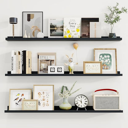 Axeman 40 Inch Floating Shelves | Black Picture Ledge Shelf Set of 3 | Rustic Wood Wall Shelves with Lip | 40" Black Picture Shelf for Wall with Ledge | Photo Shelves