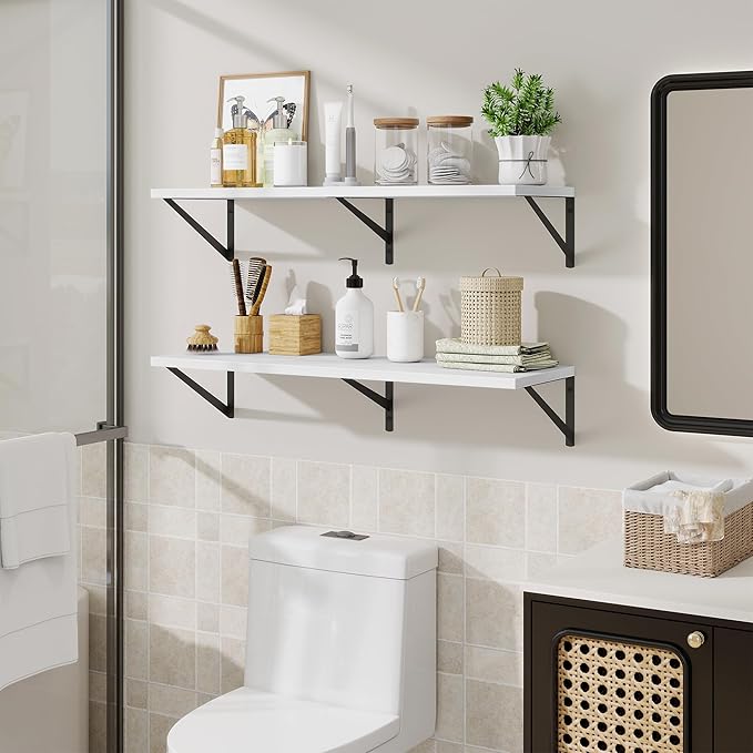 Deep Floating Shelves for Wall,36" Wx10 D Wood Wall Shelves with Metal Brackets,Hanging Storage Floating Shelf for Living Room,Bedroom,Bathroom,Office,Kitchen,White