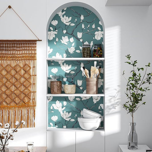 Vintage Floral Wallpaper Peel and Stick Blue Floral Contact Paper for Bedroom Waterproof Self Adhesive Boho Leaf Modern Wall Paper for Cabinets Locker Walls Bookcase Decor 17.5" X 393"