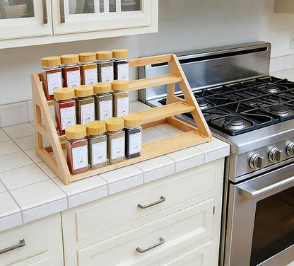 Spice Rack - Bamboo Spice Rack Organizer for Cabinet Countertop