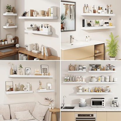 fuqing Floating Shelves for Wall, Wall Mounted Wood Floating Shelf with Invisible Brackets for Living Room, Bathroom, Bedroom, Kitchen Storage and Decor, 48 Inch Set of 2, White