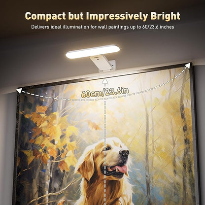 2 Pack Picture Lights for Wall, Rechargeable LED Picture Light Battery Operated with Remote, Dimmable Poster Light for Paintings, Portraits, Art Frames, Display Lighting for Wall Decor,White