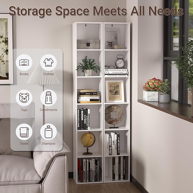 White Cube Shelf, 6 Cube Storage Organizer, 6-Tier Cube Storage Shelf, Freestanding Low Bookcase for Living Room Decor, Bedroom Clothes, Kids Toys & Home Office