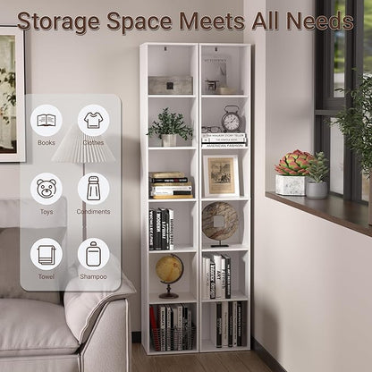 White Cube Shelf, 6 Cube Storage Organizer, 6-Tier Cube Storage Shelf, Freestanding Low Bookcase for Living Room Decor, Bedroom Clothes, Kids Toys & Home Office