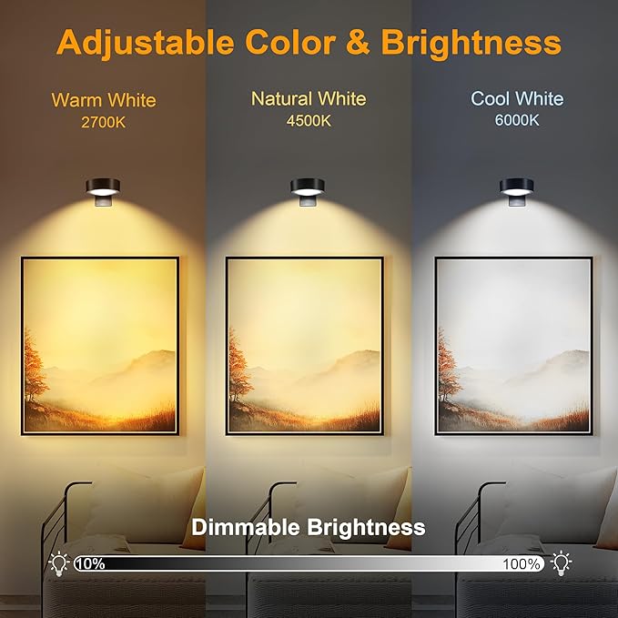maylit 6 Pack Rechargeable Picture Lights, Battery Operated Sconces for Wall, Art Lighting for Paintings Wireless, Cordless Lights for Gallery Painting Picture Frame Photo Wall Poster Room Decor