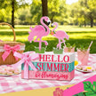 Geelin 4 Pcs Flamingo Wooden Book Stack Decor, Summer Faux Books for Home Table Centerpiece, Hello Summer Flamingos Tiered Tray Decorations Rustic Farmhouse Pink Flamingo Decor for Living Room Kitchen