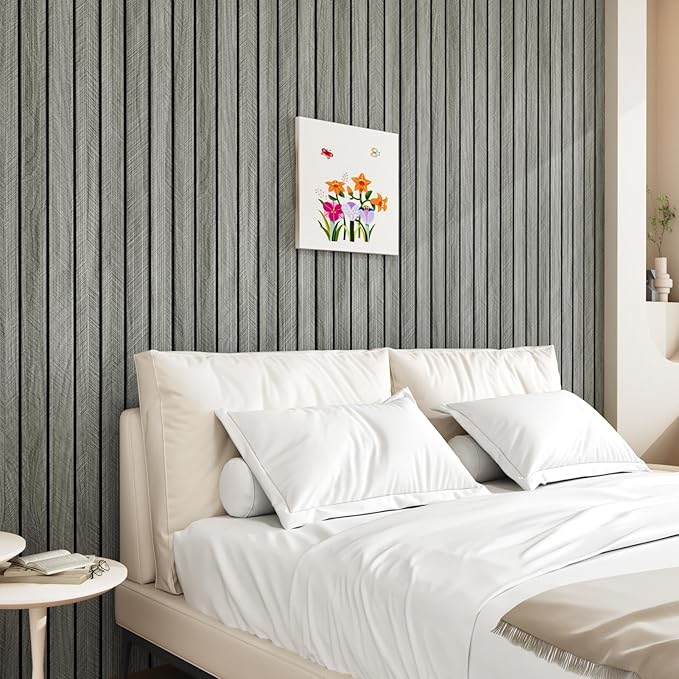 Grey Wood Wall Slat Panels Peel and Stick 3D Fluted Wood Panels for Interior Wall Decor 120