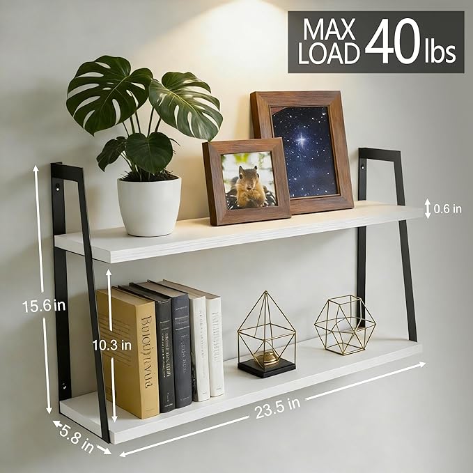 SRIWATANA Floating Wall Shelves, Rustic Wood Shelves Book Shelves Wall Mounted Ideal Room Decor (White)