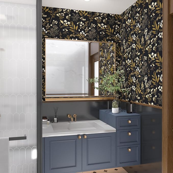 Leaf Wallpaper Peel and Stick Dark Floral Wallpaper 17.5in x 197in Vintage Leaf Contact Paper Vinyl Waterproof Self Adhesive Boho Botanical Wall Paper for Bedroom Cabinet Décor