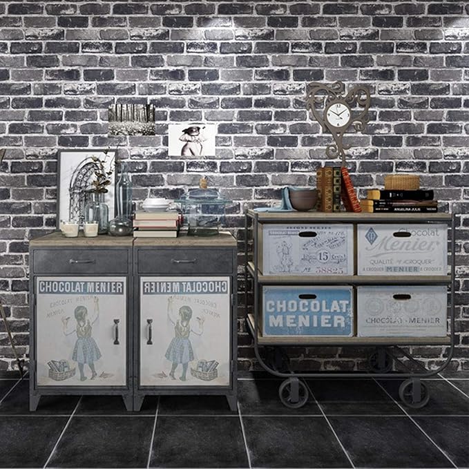 Okydoky Peel and Stick Wallpaper, Grey Brick Wallpaper for Home Decoration, Kitchen Contact Paper Stick and Peel Backsplash, Vinyl Self Adhesive for House, Workshop&Office, 17.3