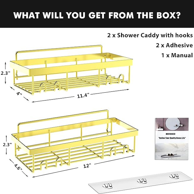Moforoco Shower Caddy Shelf Organizer Rack, Self Adhesive Black Bathroom Shelves Basket, Home Farmhouse Wall Inside Organization and Storage Decor Rv Accessories, First Camper Apartment Essentials