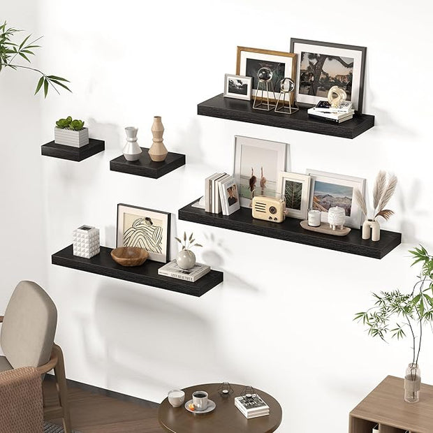 Floating Shelves for Wall, 36" W x 8" D x 1.5" H, Wooden Wall Mounted Display Shelves with Invisible Brackets for Living Room, Bedroom, Bathroom, Kitchen Decor and Storage, Set of 2, Black