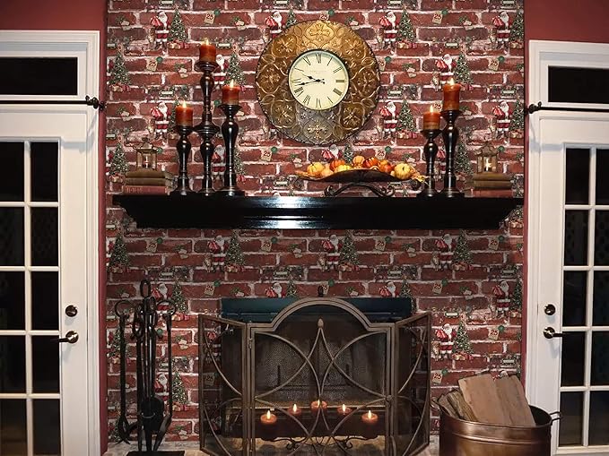 Christmas Wallpaper Brick Wallpaper Peel and Stick 17.3