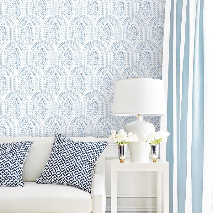 EeeComing Blue Peel and Stick Wallpaper Boho Wall Paper Peel and Stick Modern Contact Paper Self Adhesive Wallpaper for Bedroom and Bathroom Removable Cabinet Shelf Liner Vinyl 17.3”X118.1”