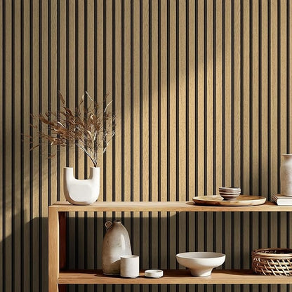 Wallpaper Peel and Stick Wood Grating Stripe Self-Adhesive Wallpaper Faux Wood Contact Paper Wood Slats Self Adhesive Wall Paper PVC Vinyl Film Removable Waterproof 17.3" x 393"