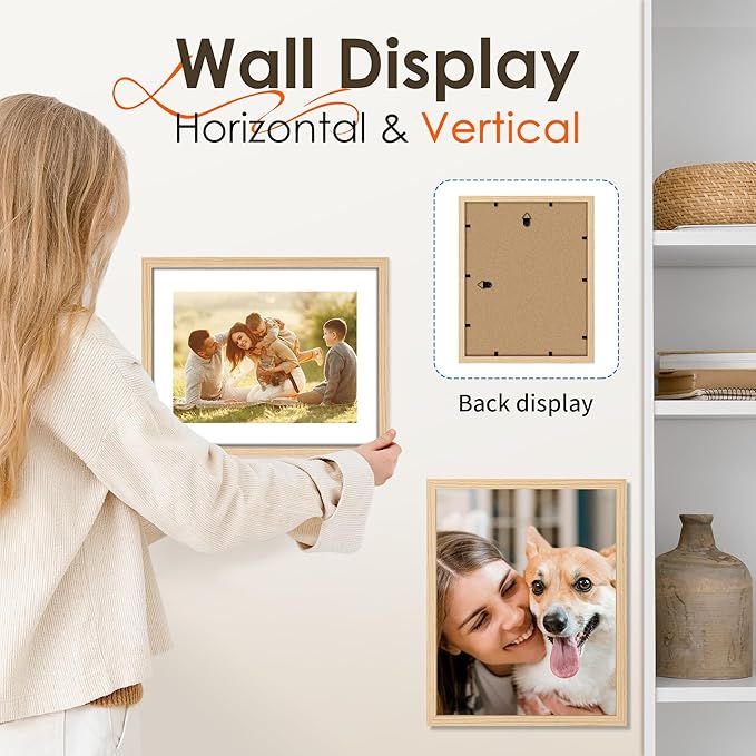 FIXSMITH 11x14 Picture Frame Bulk-4 Pack, Photo Frame with HD Plexiglass, Display Pictures 8x10 with Mat or 11x14 Without Mat, Natural Picture Frames Collage Wall Decor, Gallary Wall Frame
