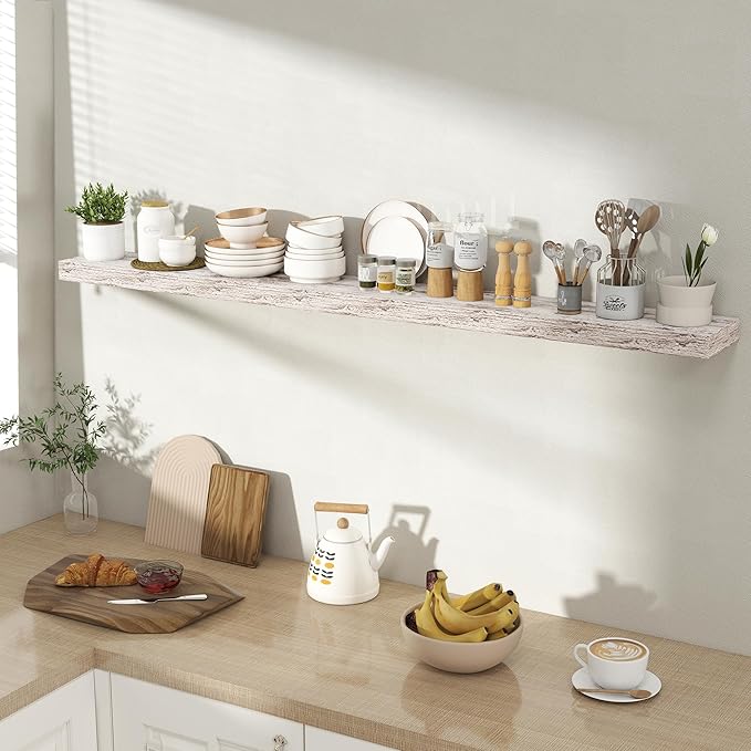 55 Inch Floating Shelves for Wall 1 Pack, 55" Wall Shelves for Books, Storage, Decor, Wall Mounted Floating Shelf with Invisible Brackets for Kitchen, Living Room, Rustic