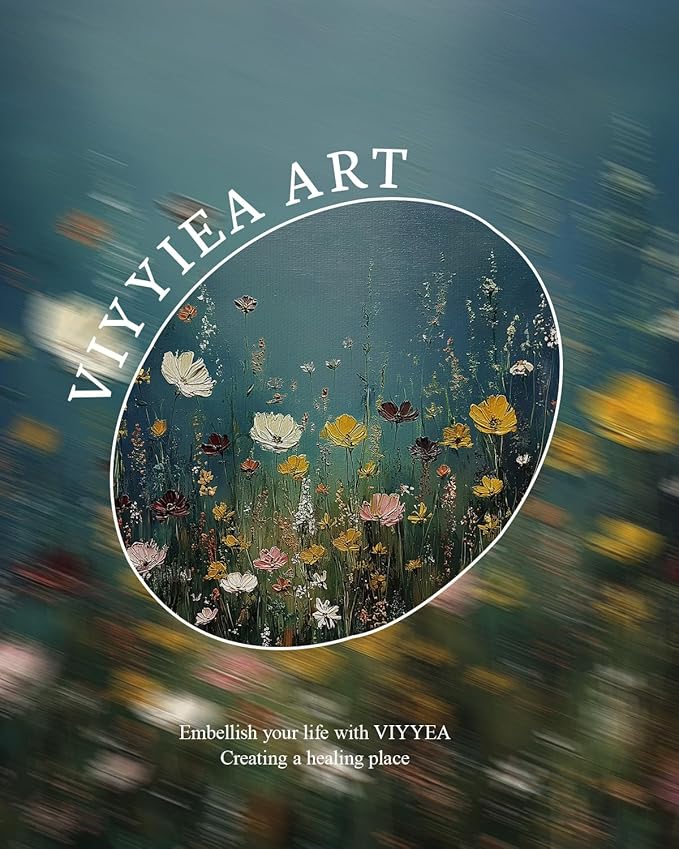 VIYYIEA Gold Framed Art Prints,8x10Inch, Wildflower Floral Vintage Art Painting, Moody Maximalist Decor for Library Bathroom Dining Room Shelf, Rustic Farmhouse Canvas Blue Picture