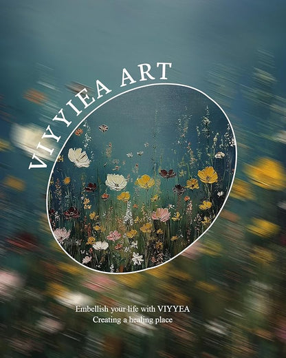 VIYYIEA Gold Framed Art Prints,8x10Inch, Wildflower Floral Vintage Art Painting, Moody Maximalist Decor for Library Bathroom Dining Room Shelf, Rustic Farmhouse Canvas Blue Picture