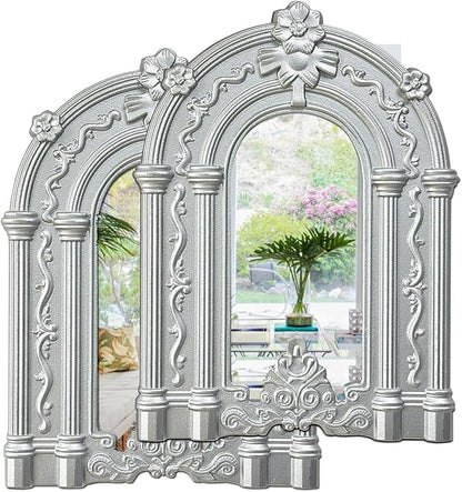 ZEXUIRU 2PCS Arched Window Wall Mirror,Rustic Farmhouse Home Decor, Wood Framed Accent Mirror for Living Room,Bathroom,Bedroom,Kitchen,14.5x10.6 Inches