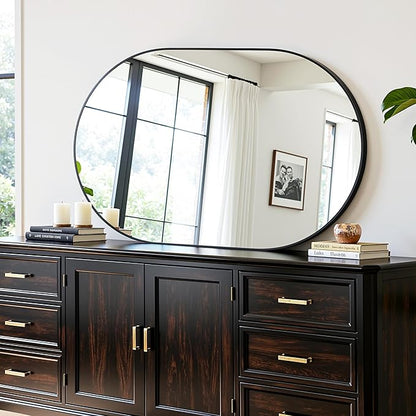 Antok Wall Mirror, 24"x36" Bathroom Vanity Mirror, Anti-Rust HD Tempered Glass, Wall Mounted Mirrors for Living Room, Entryway, Black Frame, Oval