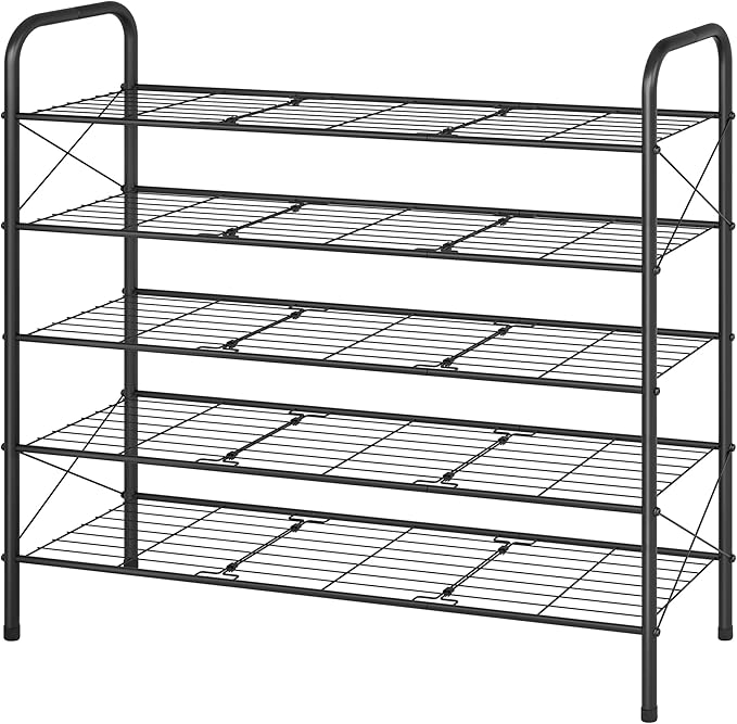 Hoctieon 5 Tier Mesh Style Shoe Rack, Entryway Shoe Shelf, Shoe Storage Organizer, Shoe Rack for Closet, Space Save for Bathroom, Garage, Hallway, Bedroom, Living Room, Black