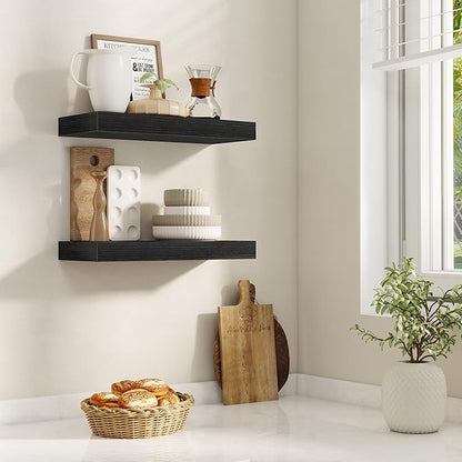 16 Inch Floating Shelves for Wall 2 Pack, 16" Wall Shelves for Books, Storage, Decor, Wall Mounted Floating Shelf with Invisible Brackets for Kitchen, Living Room, Black