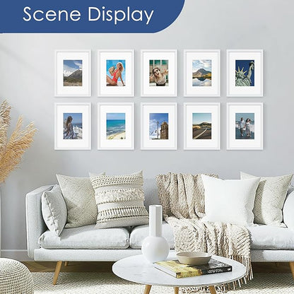 PEALSN 8x12 Picture Frame Set of 6, Display Pictures 6 x 8 with Mat or 8 x 12 without Mat for Wall Mounting or Table Top Display, Photo Frames Collage for Wall Decor, White