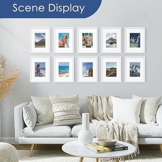 PEALSN 8x12 Picture Frame Set of 6, Display Pictures 6 x 8 with Mat or 8 x 12 without Mat for Wall Mounting or Table Top Display, Photo Frames Collage for Wall Decor, White