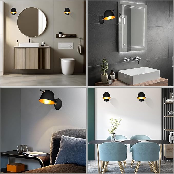 Kawell Modern Metal Wall Sconce Light Fixture Hardwired Indoor Night Light for Bedroom Living Room Kitchen Study Room, Minimalist Black Finish
