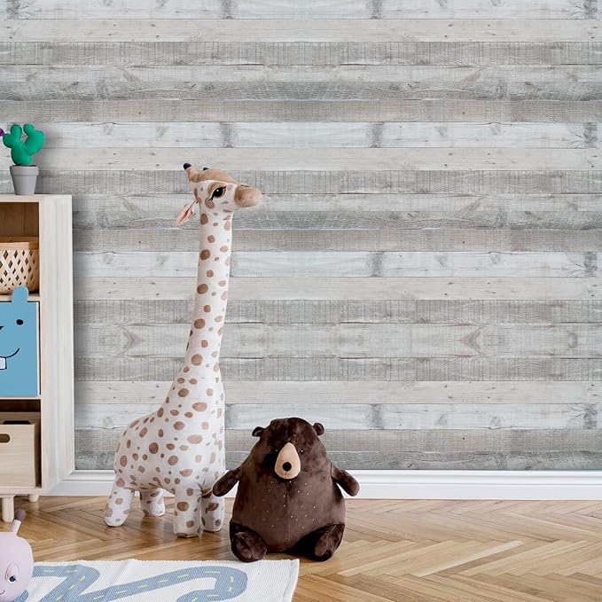 Wenmer Grey Wood Shiplap Peel and Stick Wallpaper - 17.71